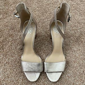 Vince Camuto gold chunky strap heels